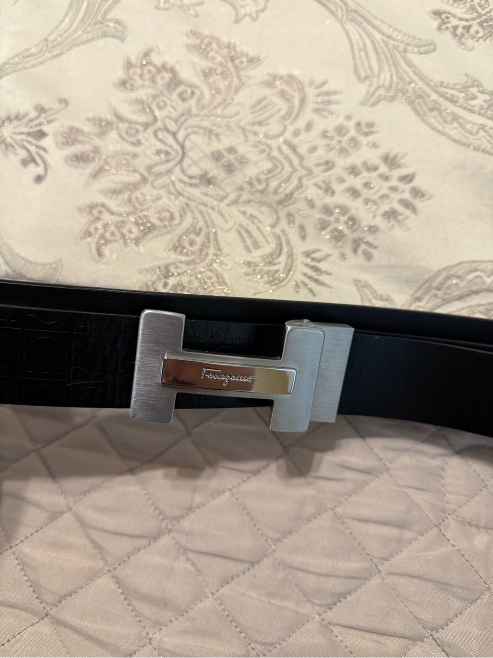 Salvatore Ferragamo Black Leather Belt with Silver Signature Buckle